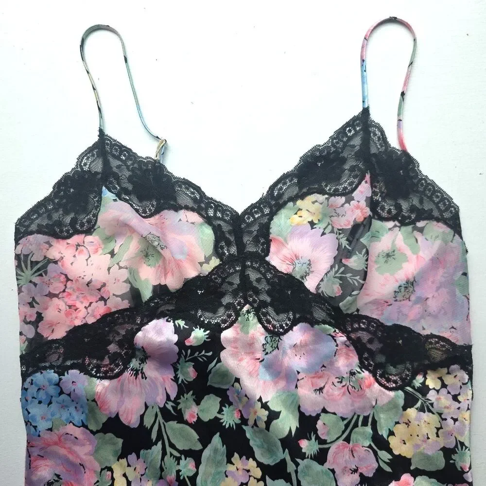 Vintage Gold Label Victoria’s Secret Floral Slip Camisole Lace Trim Lingerie L - Picture 2 of 7